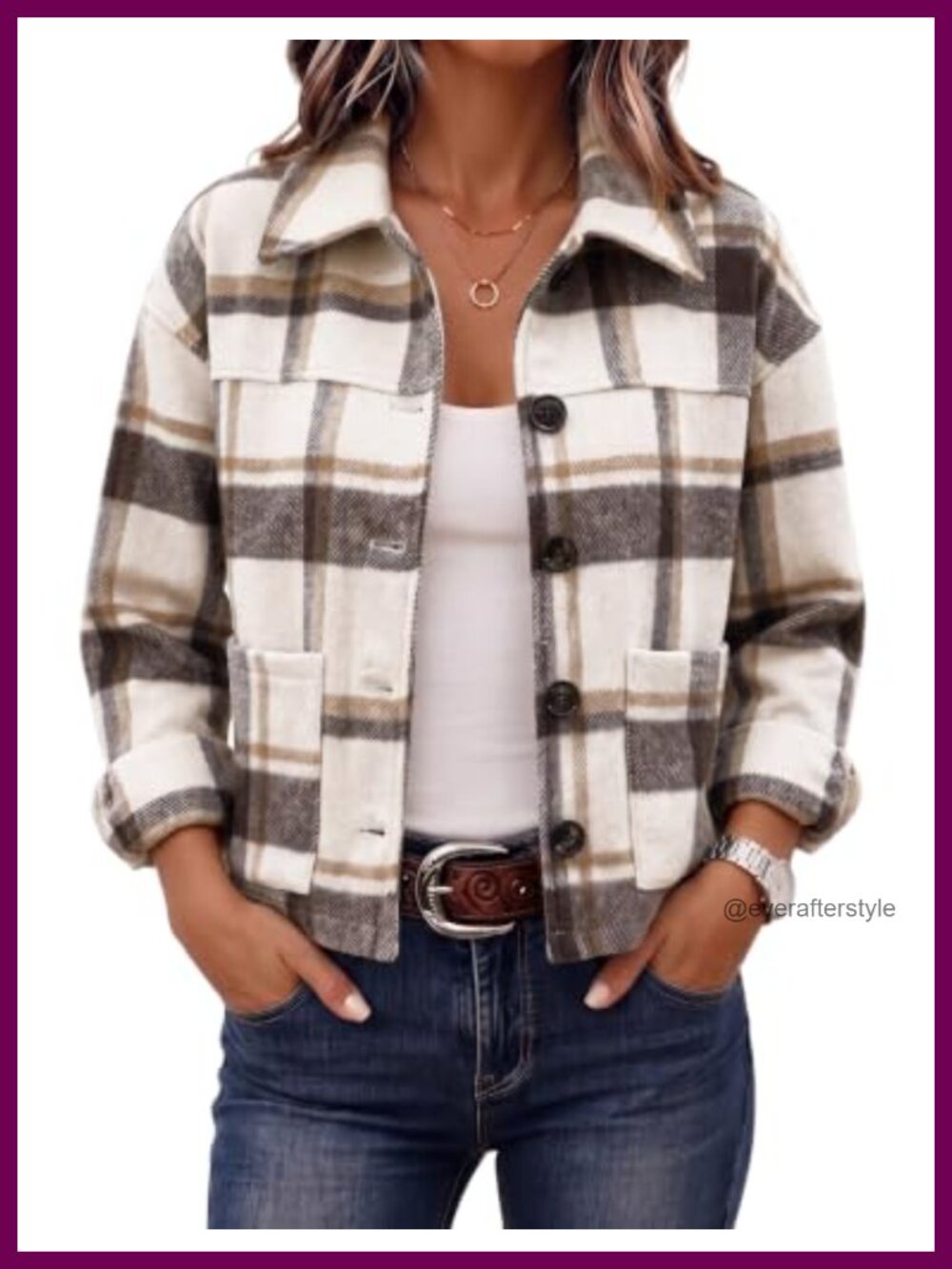 Cropped Plaid Flannel Shacket Button Down Casual Fall Jacket